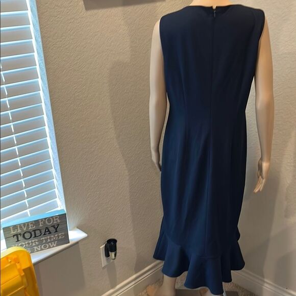 Calvin Klein Blue Ruffled Asymmetrical Sheath Dress - Picture 6 of 8